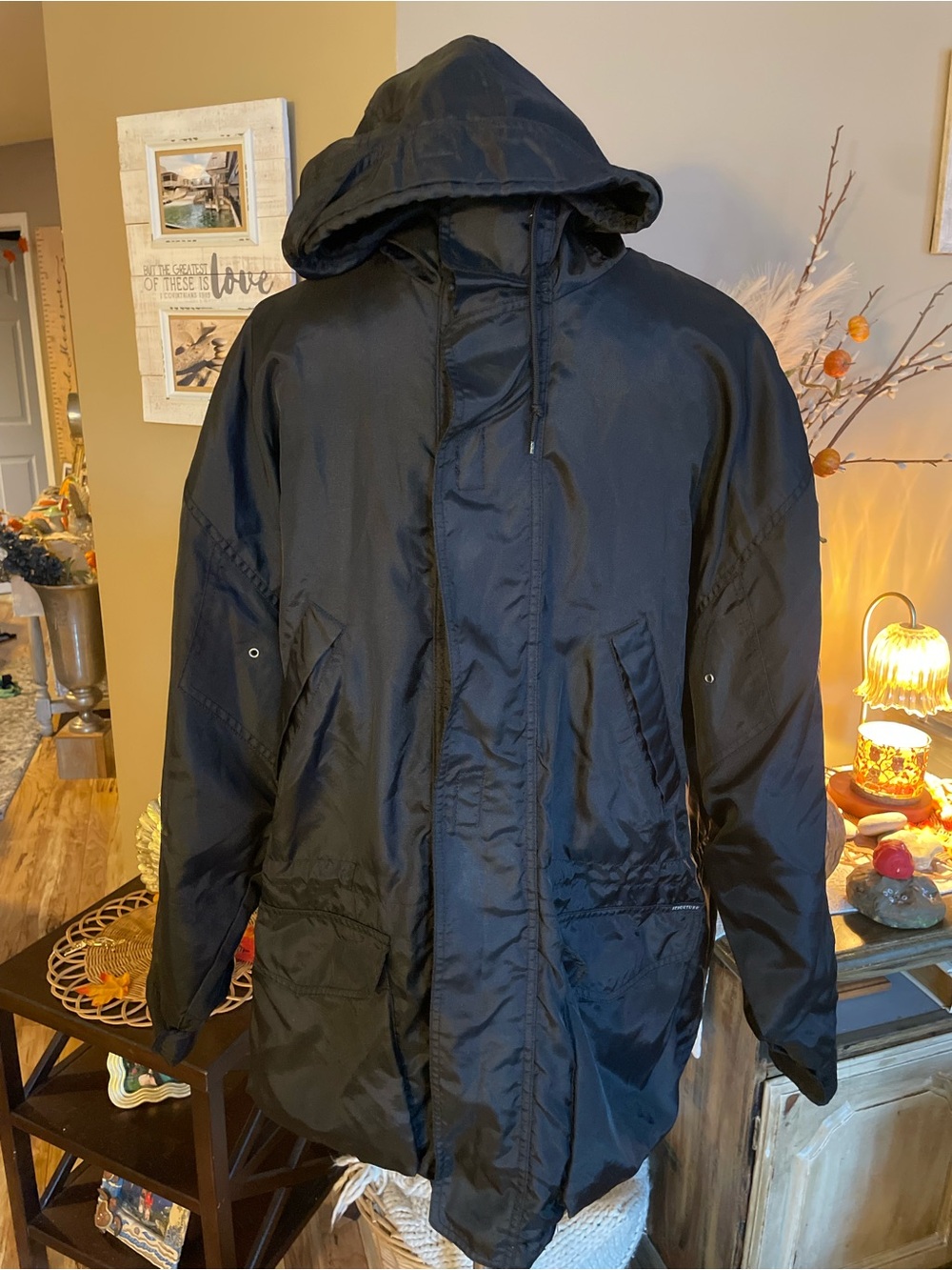 Structure Black Hooded parka  Military Field Jacket vintage size M mens